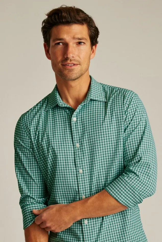 Men Tech Button Down Shirt Fern Plaid Bonobos Business Casual Shirts