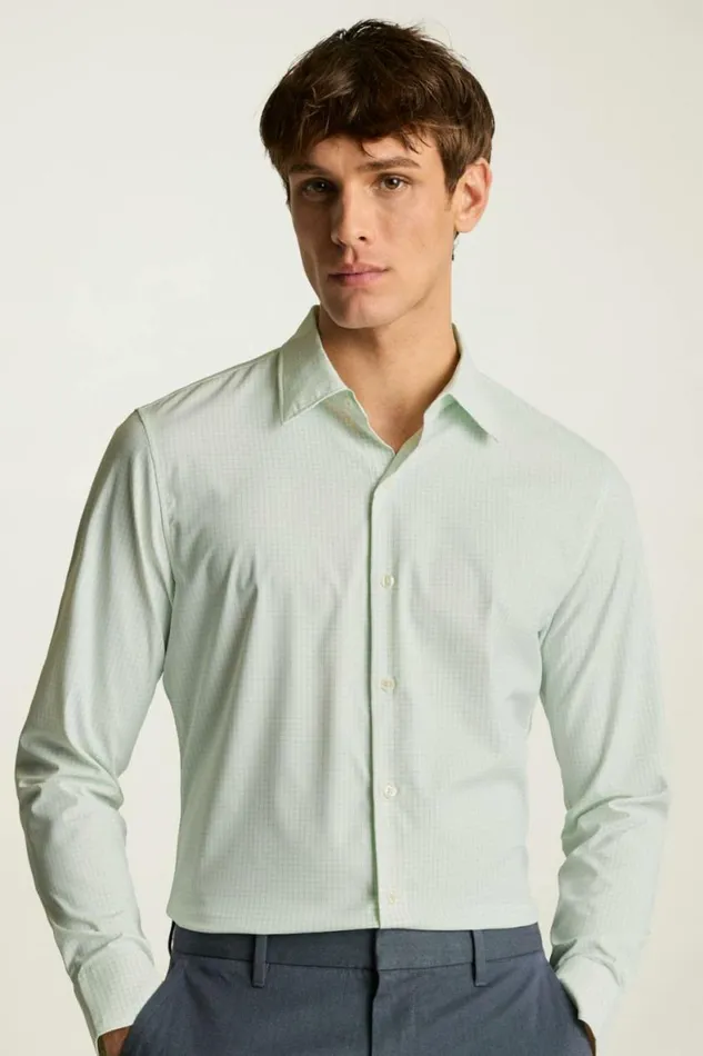 Men Tech Button Down Shirt Light Green Check Bonobos Casual Shirts
