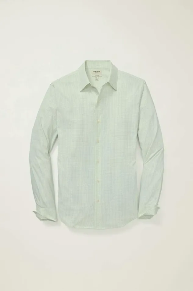 Men Tech Button Down Shirt Light Green Check Bonobos Casual Shirts