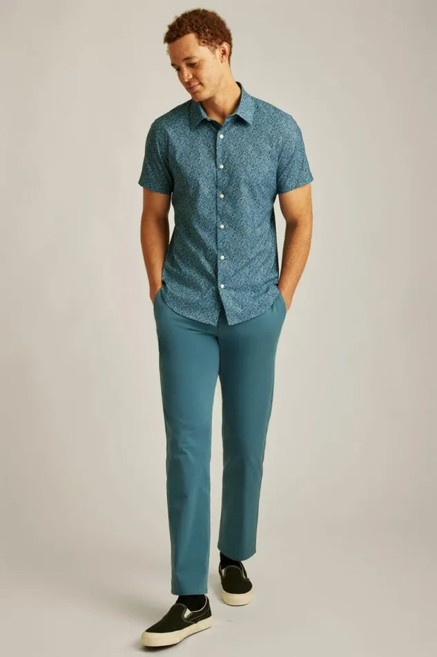 Men Tech Short Sleeve Shirt Blue Doodle Floral Bonobos Short Sleeve Shirts