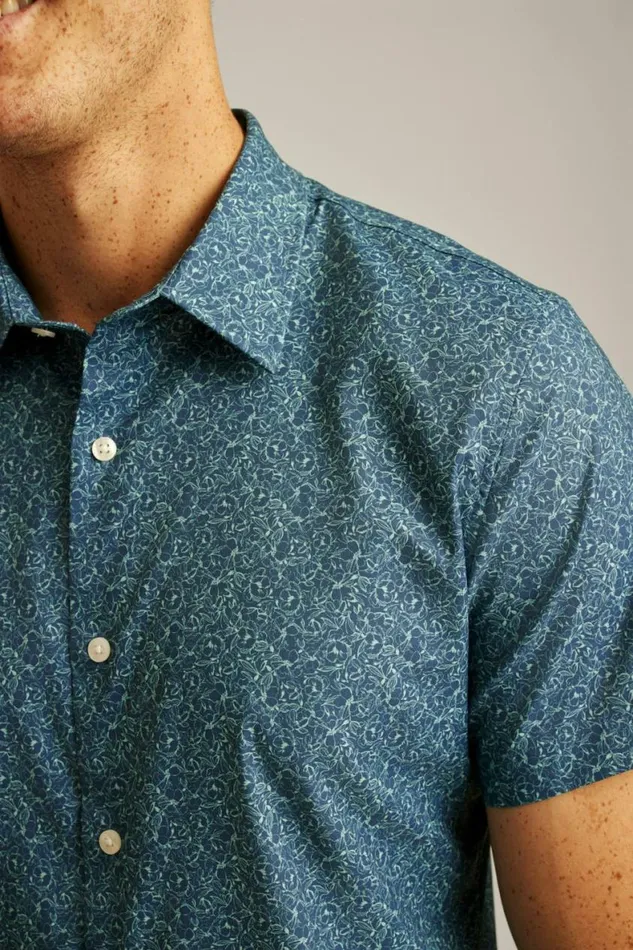 Men Tech Short Sleeve Shirt Blue Doodle Floral Bonobos Short Sleeve Shirts
