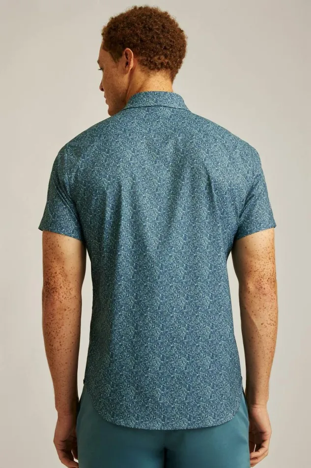 Men Tech Short Sleeve Shirt Blue Doodle Floral Bonobos Short Sleeve Shirts