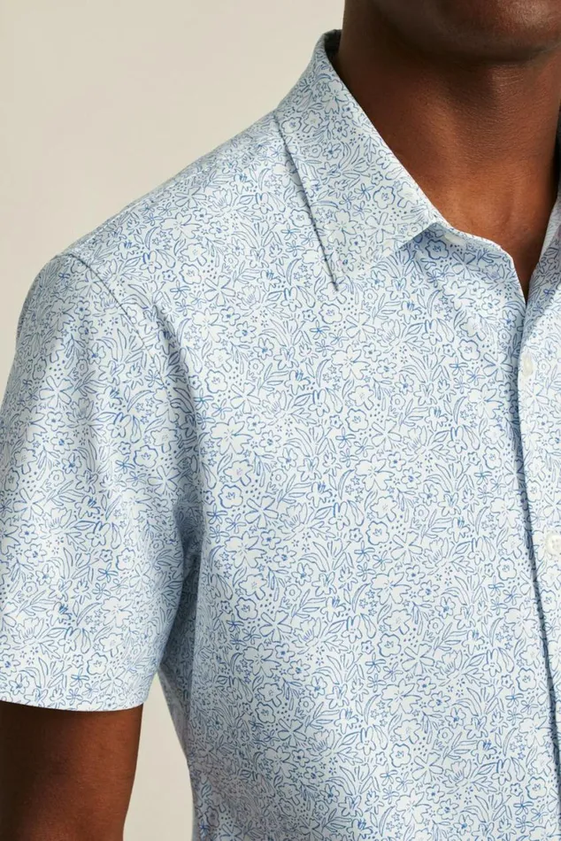 Men Tech Short Sleeve Shirt Navy Floral Explosion Bonobos Short Sleeve Shirts
