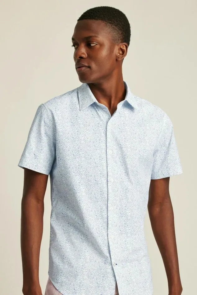 Men Tech Short Sleeve Shirt Navy Floral Explosion Bonobos Short Sleeve Shirts