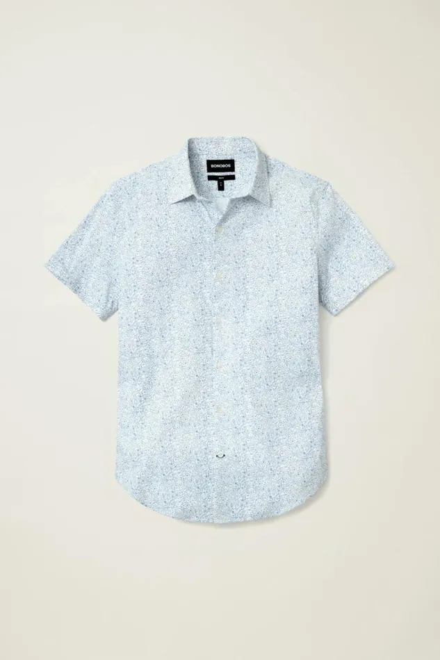 Men Tech Short Sleeve Shirt Navy Floral Explosion Bonobos Short Sleeve Shirts