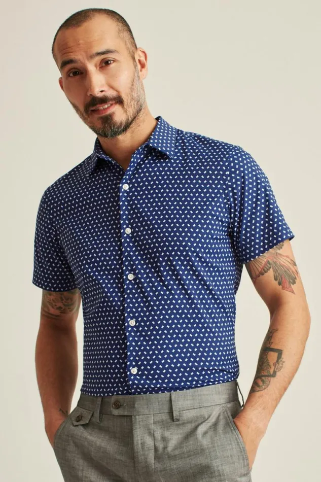 Men Tech Short Sleeve Shirt Navy Lake Geo Bonobos Short Sleeve Shirts