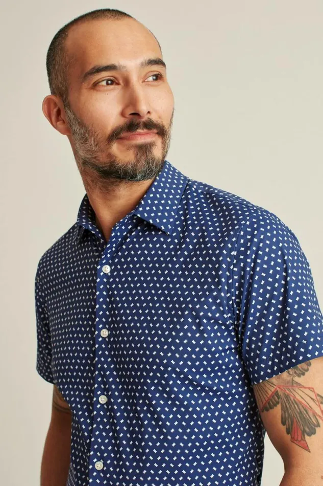 Men Tech Short Sleeve Shirt Navy Lake Geo Bonobos Short Sleeve Shirts