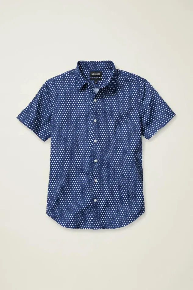 Men Tech Short Sleeve Shirt Navy Lake Geo Bonobos Short Sleeve Shirts