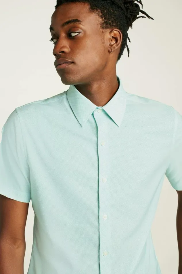 Men Tech Short Sleeve Shirt Pale Green Micro Geo Bonobos Short Sleeve Shirts