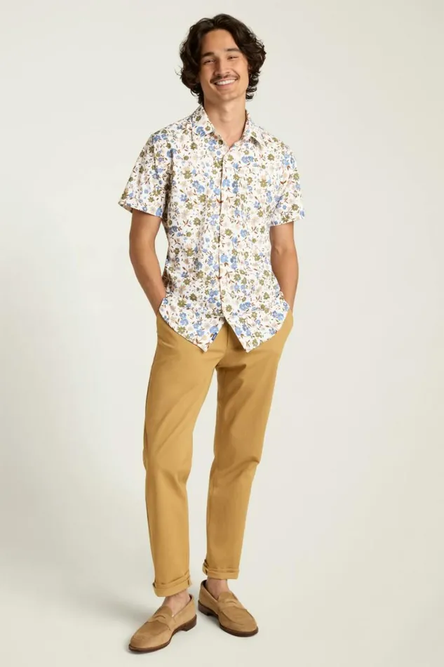 Men Tech Short Sleeve Shirt White Regal Floral Bonobos Short Sleeve Shirts
