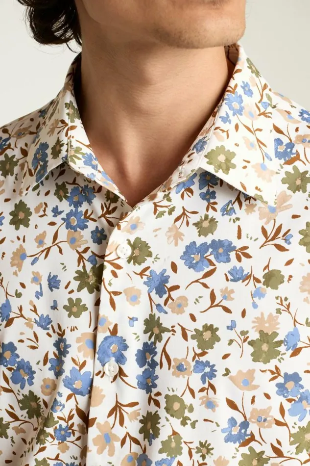 Men Tech Short Sleeve Shirt White Regal Floral Bonobos Short Sleeve Shirts