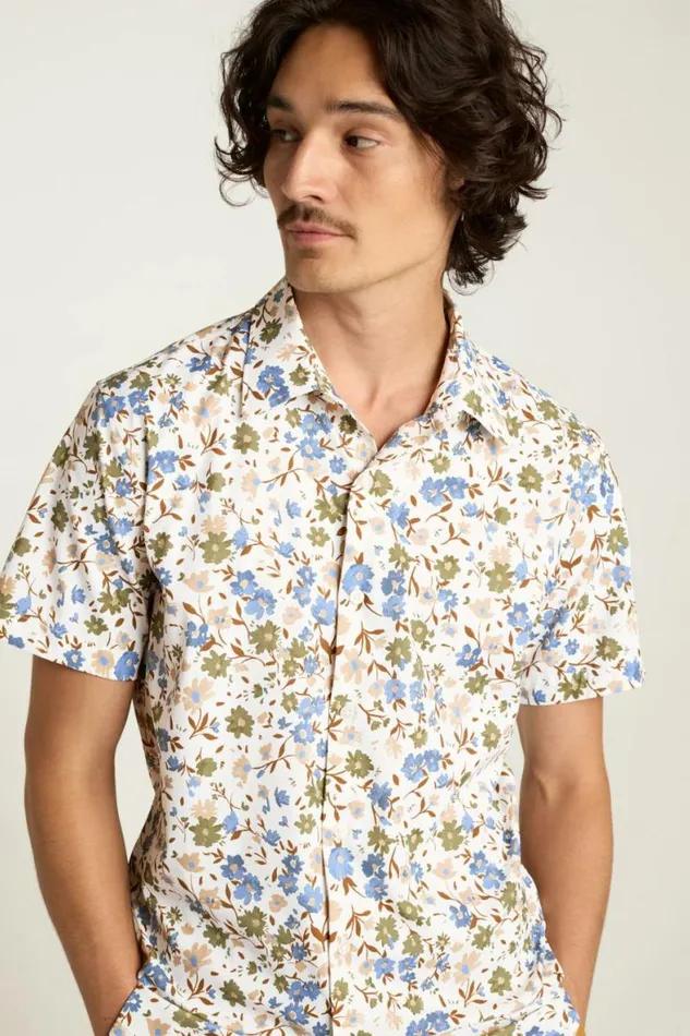 Men Tech Short Sleeve Shirt White Regal Floral Bonobos Short Sleeve Shirts