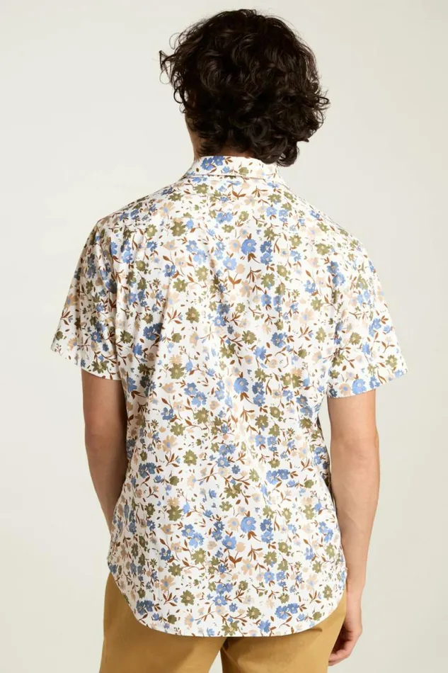 Men Tech Short Sleeve Shirt White Regal Floral Bonobos Short Sleeve Shirts