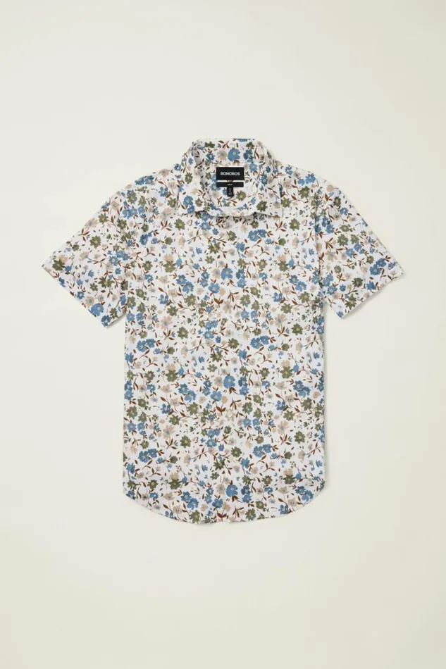 Men Tech Short Sleeve Shirt White Regal Floral Bonobos Short Sleeve Shirts