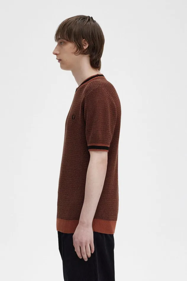 Men Textured Knitted TShirt Whisky Brown Fred Perry Knitwear