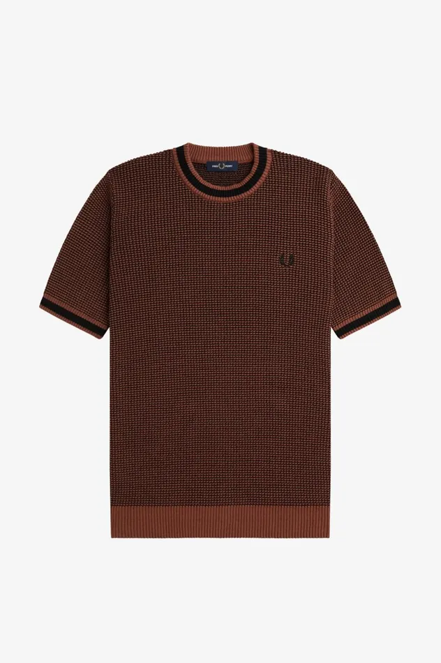 Men Textured Knitted TShirt Whisky Brown Fred Perry Knitwear