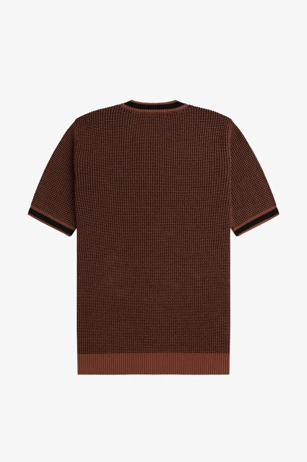 Men Textured Knitted TShirt Whisky Brown Fred Perry Knitwear