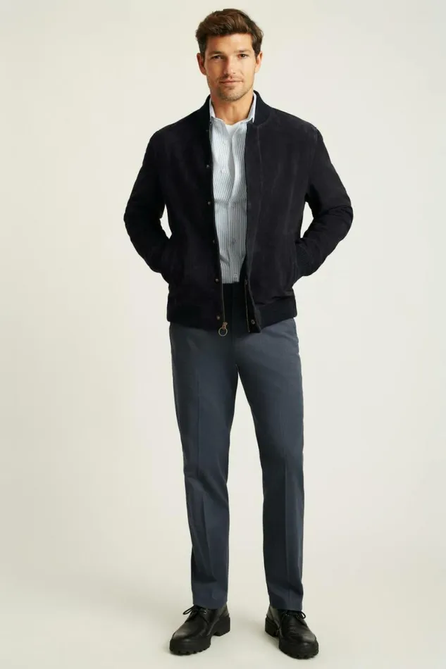 Men The Suede Bomber Jacket Navy Bonobos Jackets and Coats