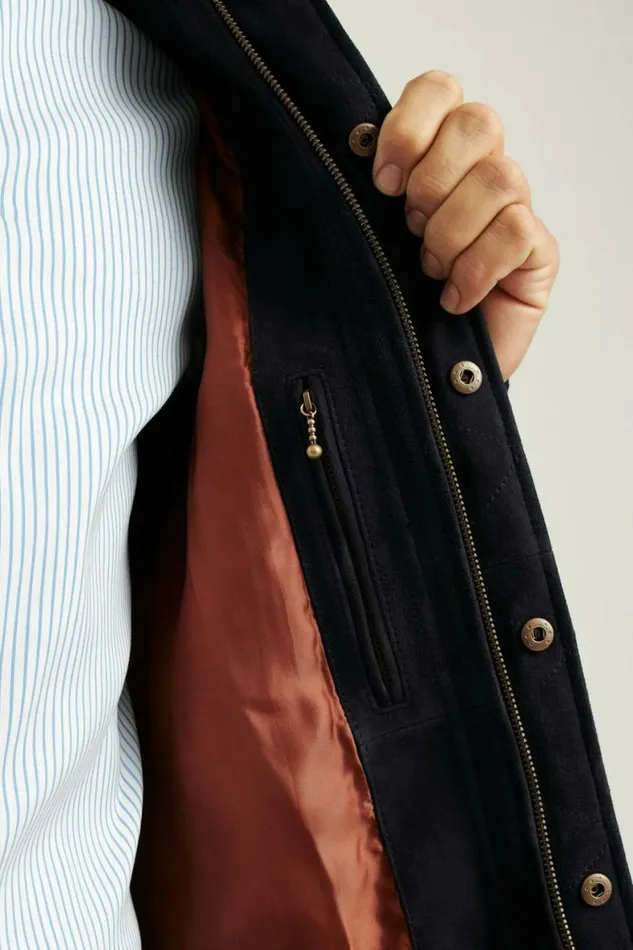 Men The Suede Bomber Jacket Navy Bonobos Jackets and Coats