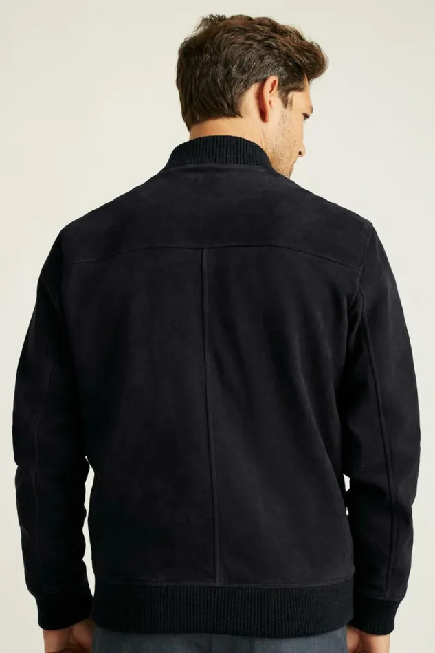 Men The Suede Bomber Jacket Navy Bonobos Jackets and Coats