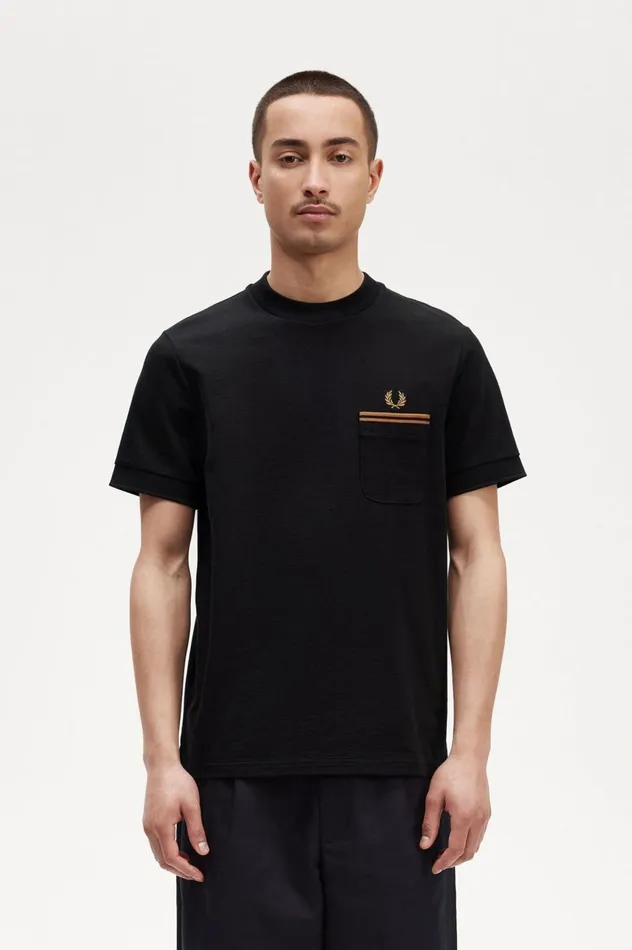Men Twin Tipped Pocket TShirt Black Fred Perry TShirts