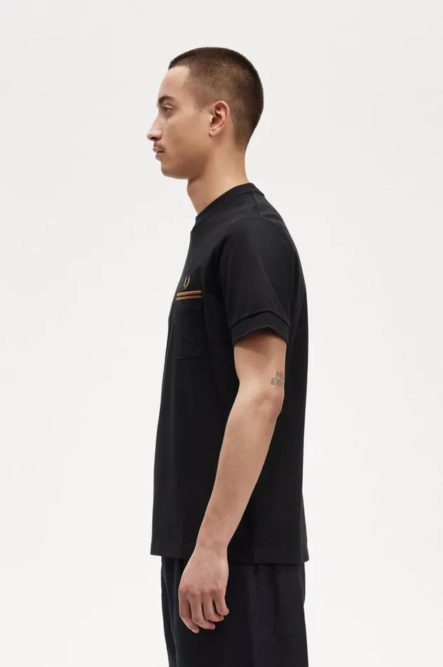 Men Twin Tipped Pocket TShirt Black Fred Perry TShirts