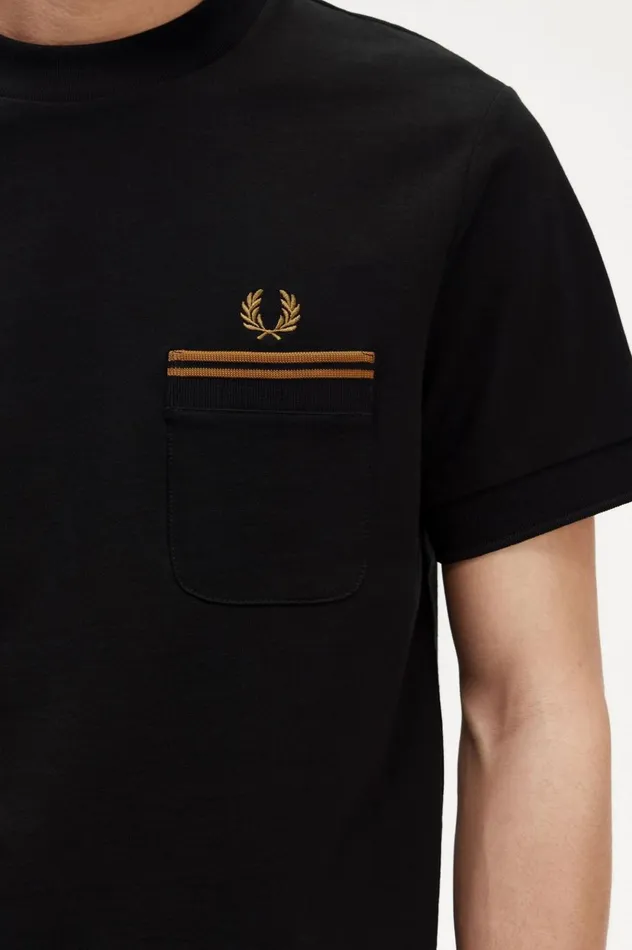 Men Twin Tipped Pocket TShirt Black Fred Perry TShirts