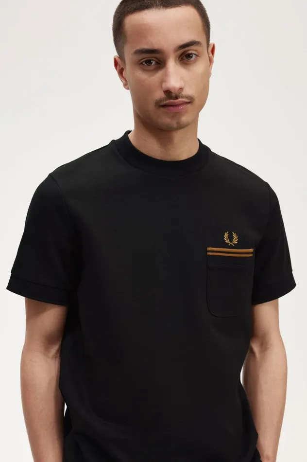 Men Twin Tipped Pocket TShirt Black Fred Perry TShirts