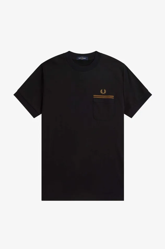 Men Twin Tipped Pocket TShirt Black Fred Perry TShirts