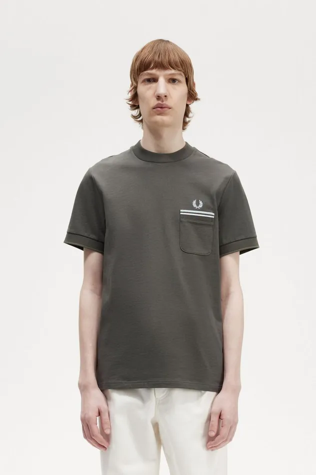 Men Twin Tipped Pocket TShirt Field Green Fred Perry TShirts