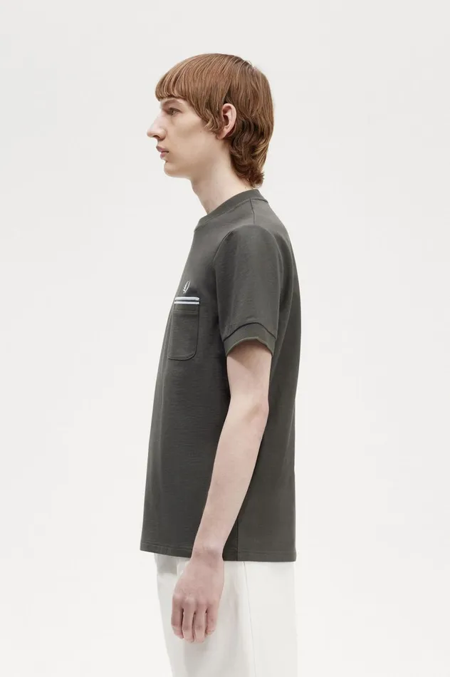 Men Twin Tipped Pocket TShirt Field Green Fred Perry TShirts