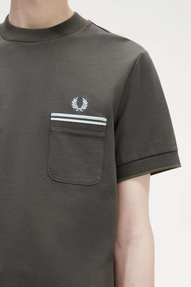 Men Twin Tipped Pocket TShirt Field Green Fred Perry TShirts