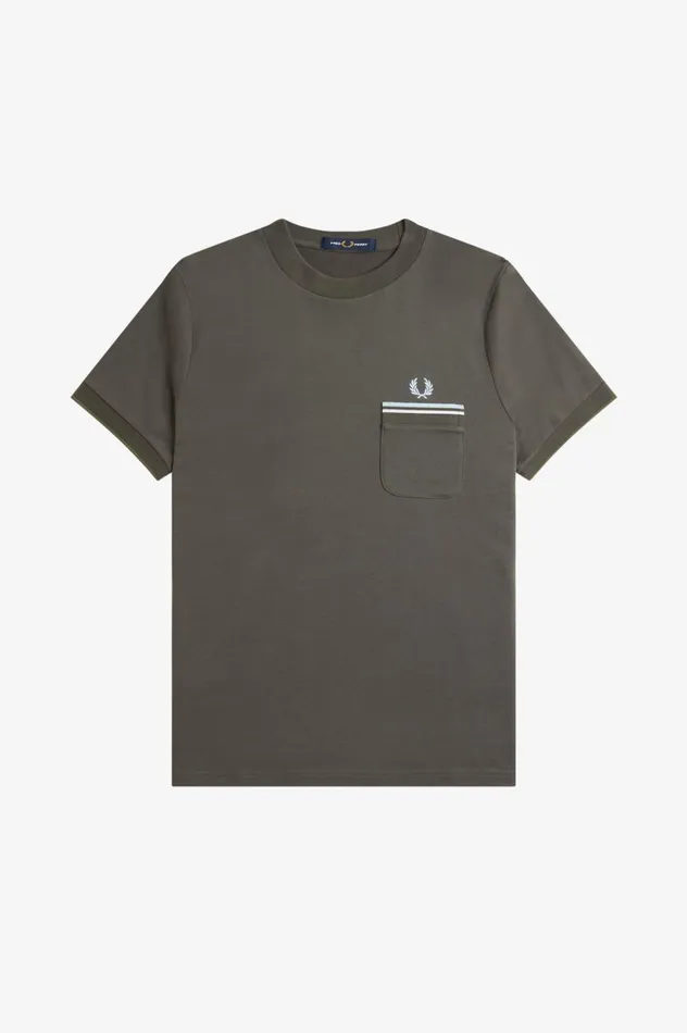 Men Twin Tipped Pocket TShirt Field Green Fred Perry TShirts