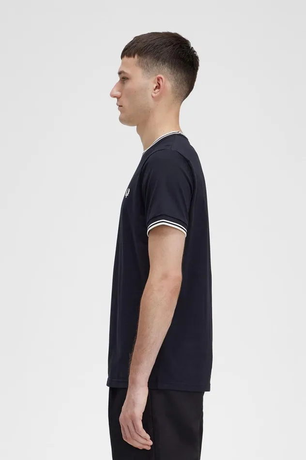 Men Twin Tipped TShirt Black Fred Perry TShirts