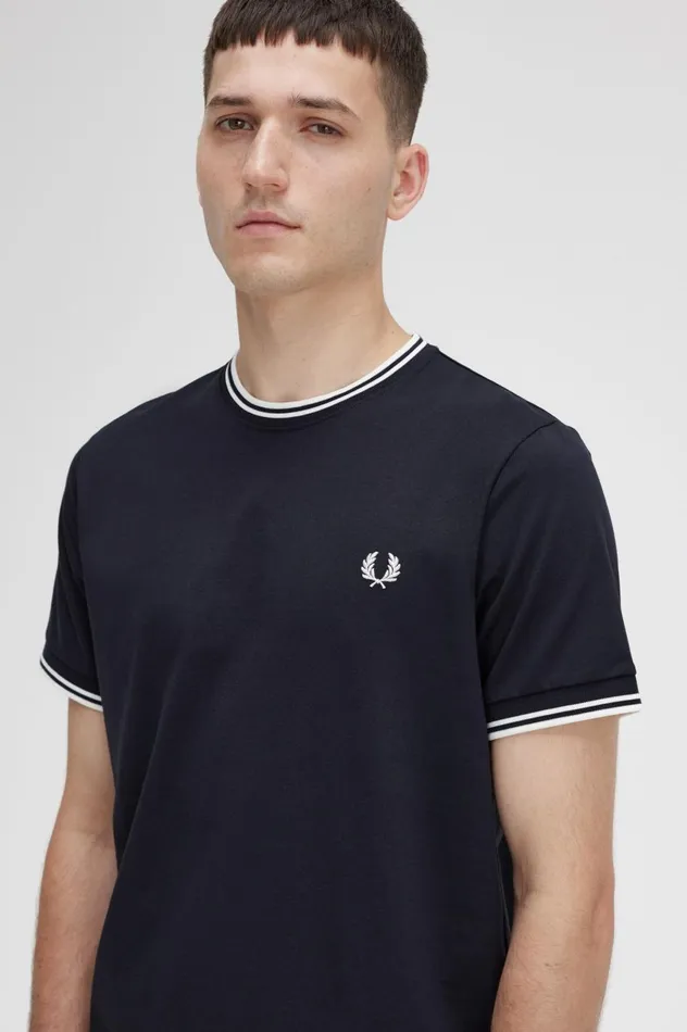 Men Twin Tipped TShirt Black Fred Perry TShirts