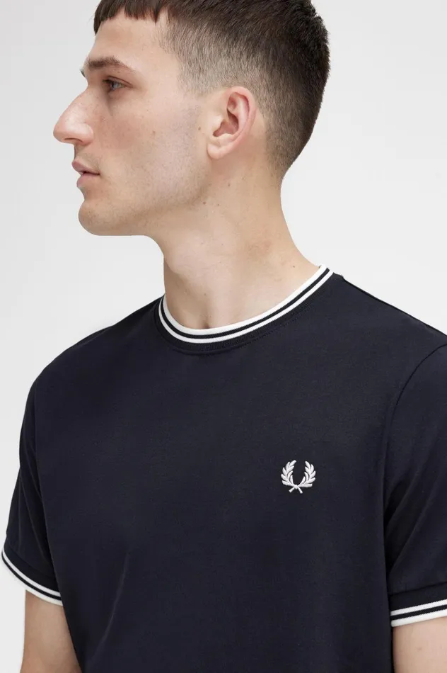Men Twin Tipped TShirt Black Fred Perry TShirts