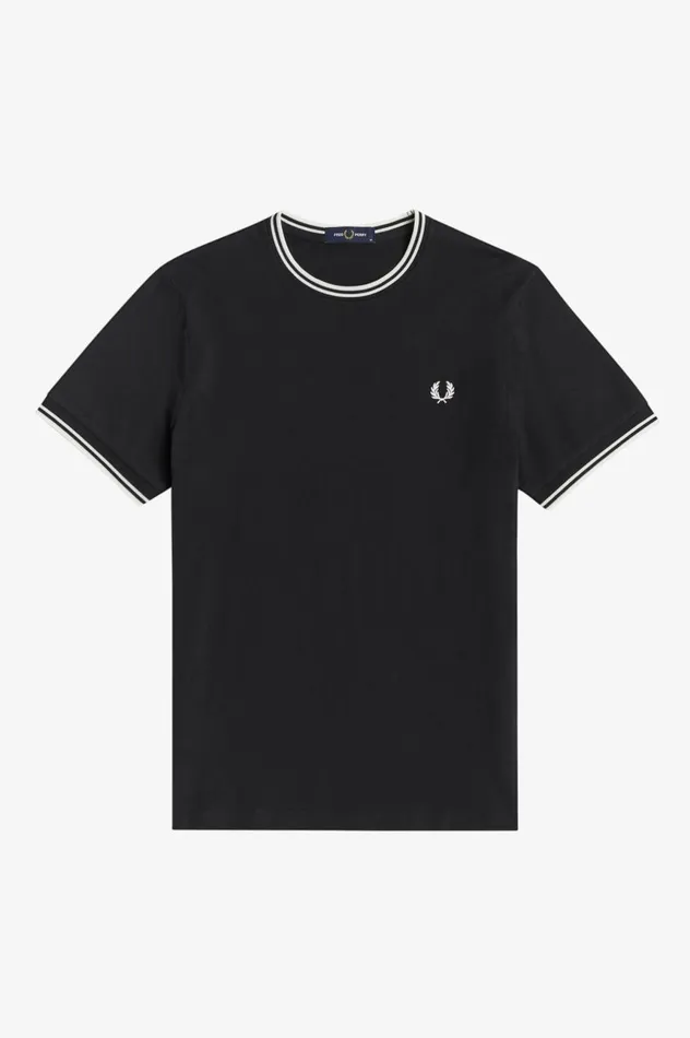 Men Twin Tipped TShirt Black Fred Perry TShirts