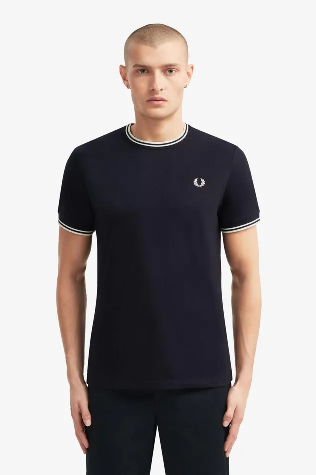 Men Twin Tipped TShirt Navy Fred Perry TShirts