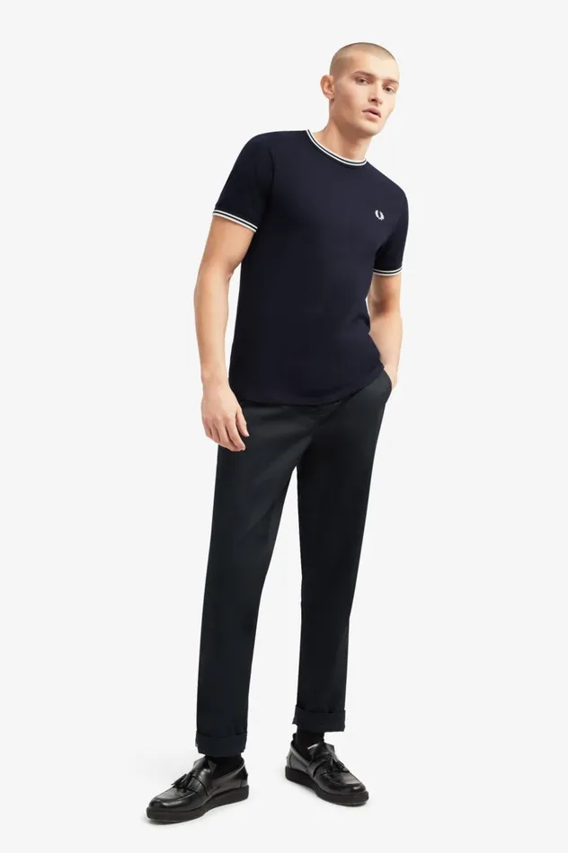 Men Twin Tipped TShirt Navy Fred Perry TShirts