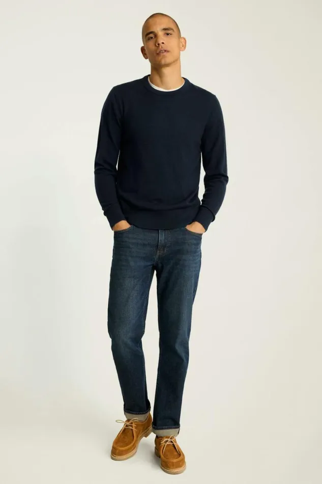 Men Washable Merino Crew Neck Sweater Navy Blue Bonobos Crew and VNeck Sweaters