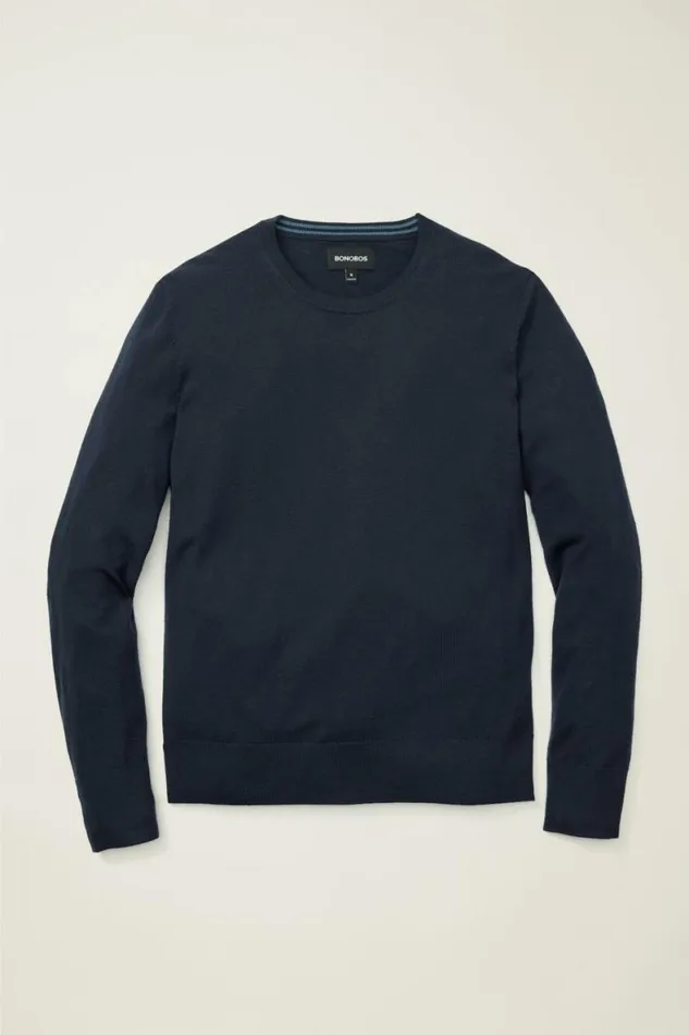 Men Washable Merino Crew Neck Sweater Navy Blue Bonobos Crew and VNeck Sweaters