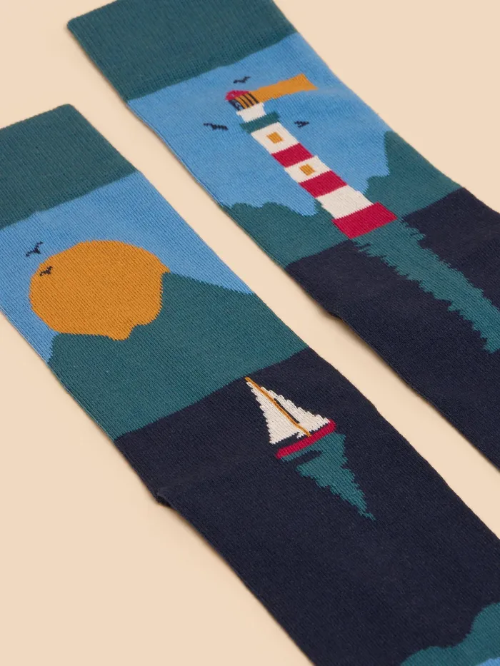 Men White Stuff Accessories Lighthouse Scenic Ankle Sock