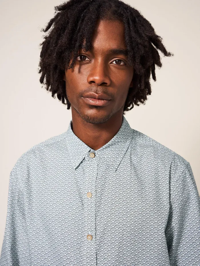 Men White Stuff Clothing Fan Geometric Printed Shirt Men White Stuff Clothing Fan Geometric Printed Shirt