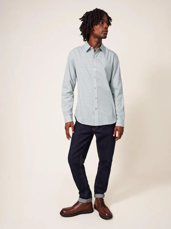 Men White Stuff Clothing Fan Geometric Printed Shirt Men White Stuff Clothing Fan Geometric Printed Shirt