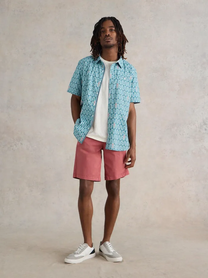 Men White Stuff Clothing Geo Fish Printed SS Shirt