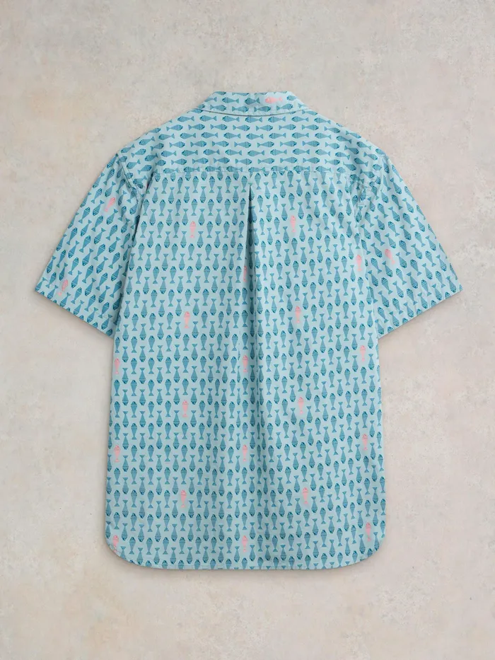 Men White Stuff Clothing Geo Fish Printed SS Shirt