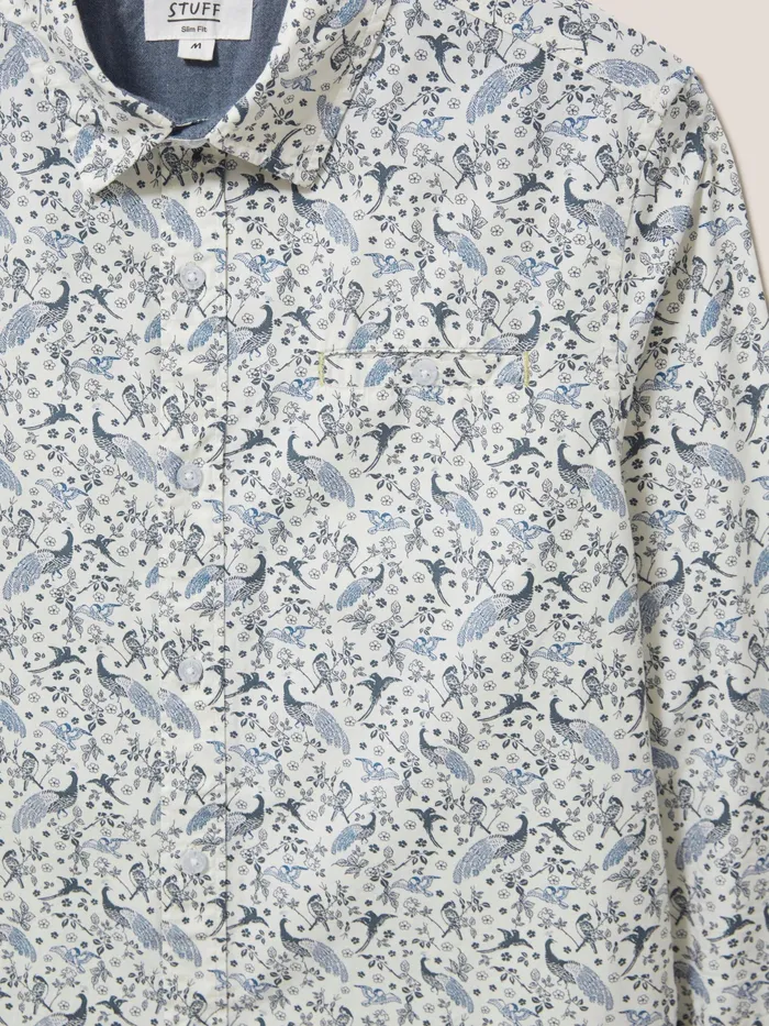Men White Stuff Clothing Peacock Printed Slim Fit Shirt