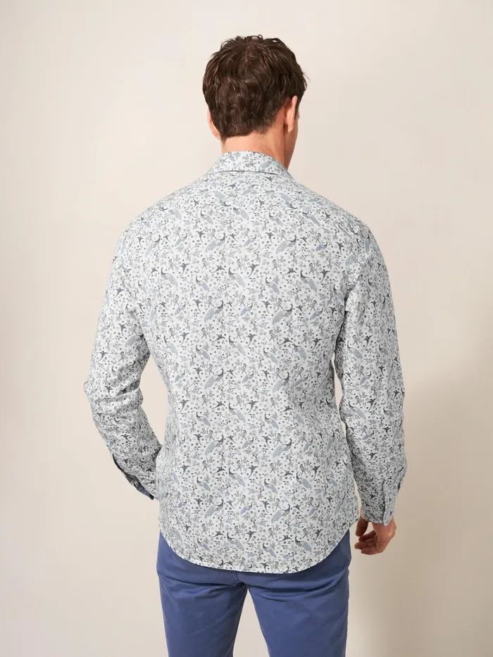 Men White Stuff Clothing Peacock Printed Slim Fit Shirt