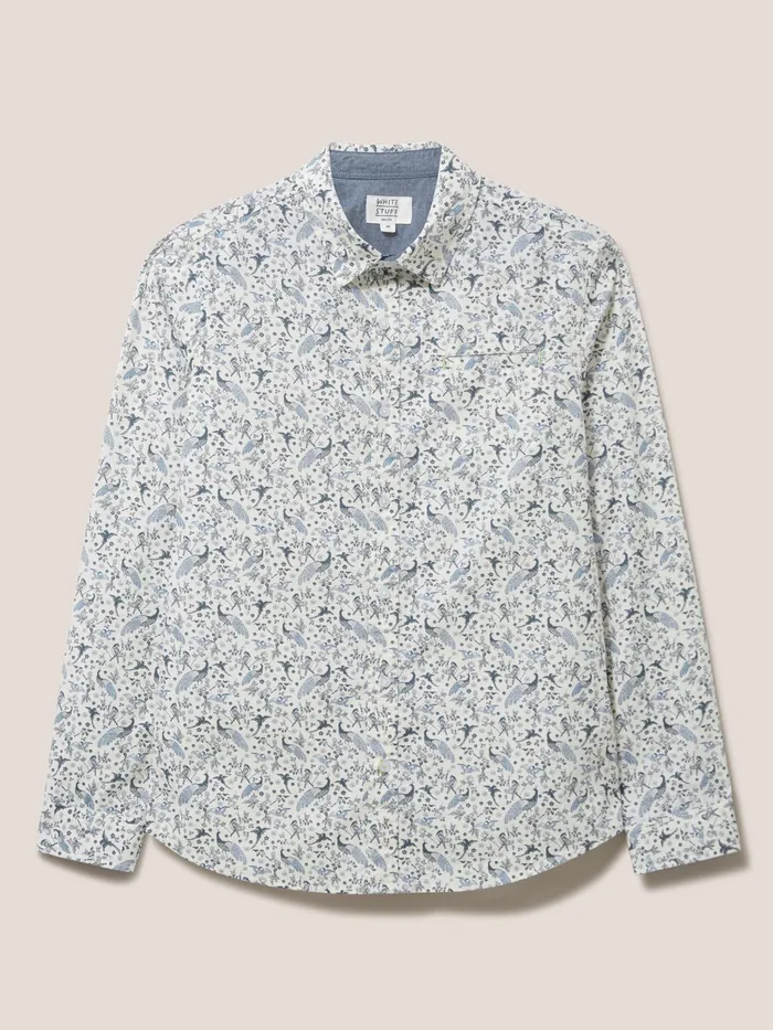 Men White Stuff Clothing Peacock Printed Slim Fit Shirt