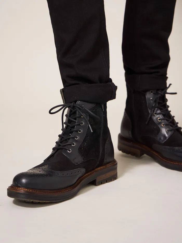 Men White Stuff Footwear Brogue Leather Lace Up Boot